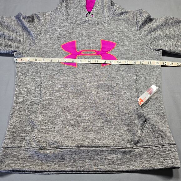 Under Armour Gray Heather Hoodie Pink Logo Long Sleeves Sweatshirt Womens Size M - Picture 8 of 10